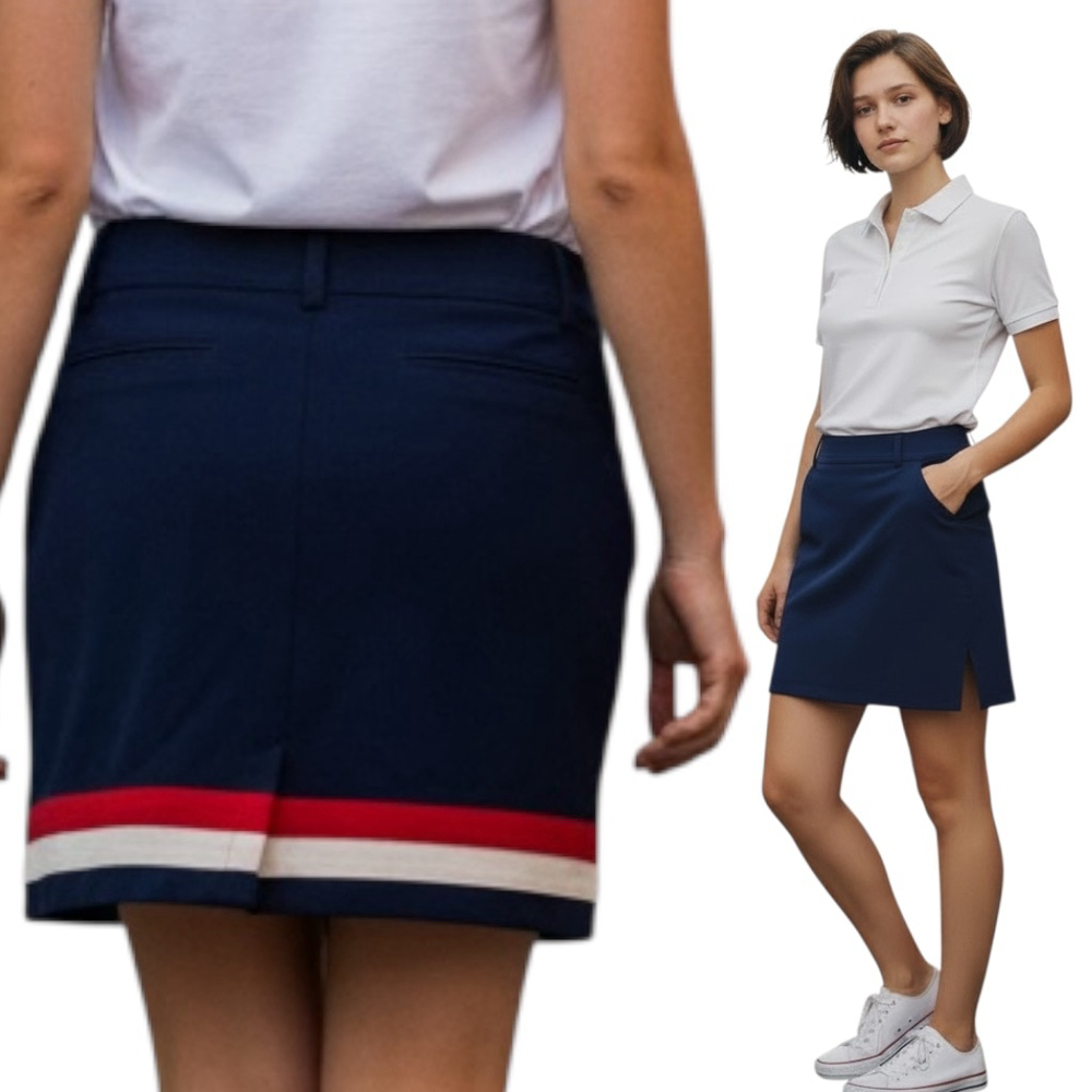 Belyn Key Navy Golf Skort with Red and White Stripe